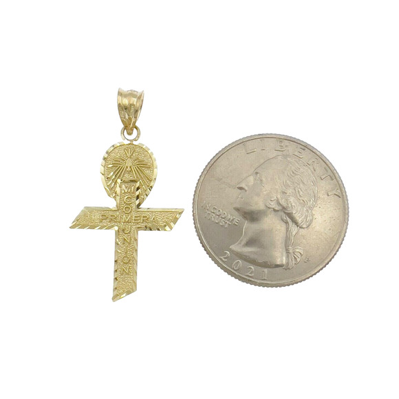 10k Gold Primera Comunion Cross Pendant Charm 1.3" - Picture 2 of 4